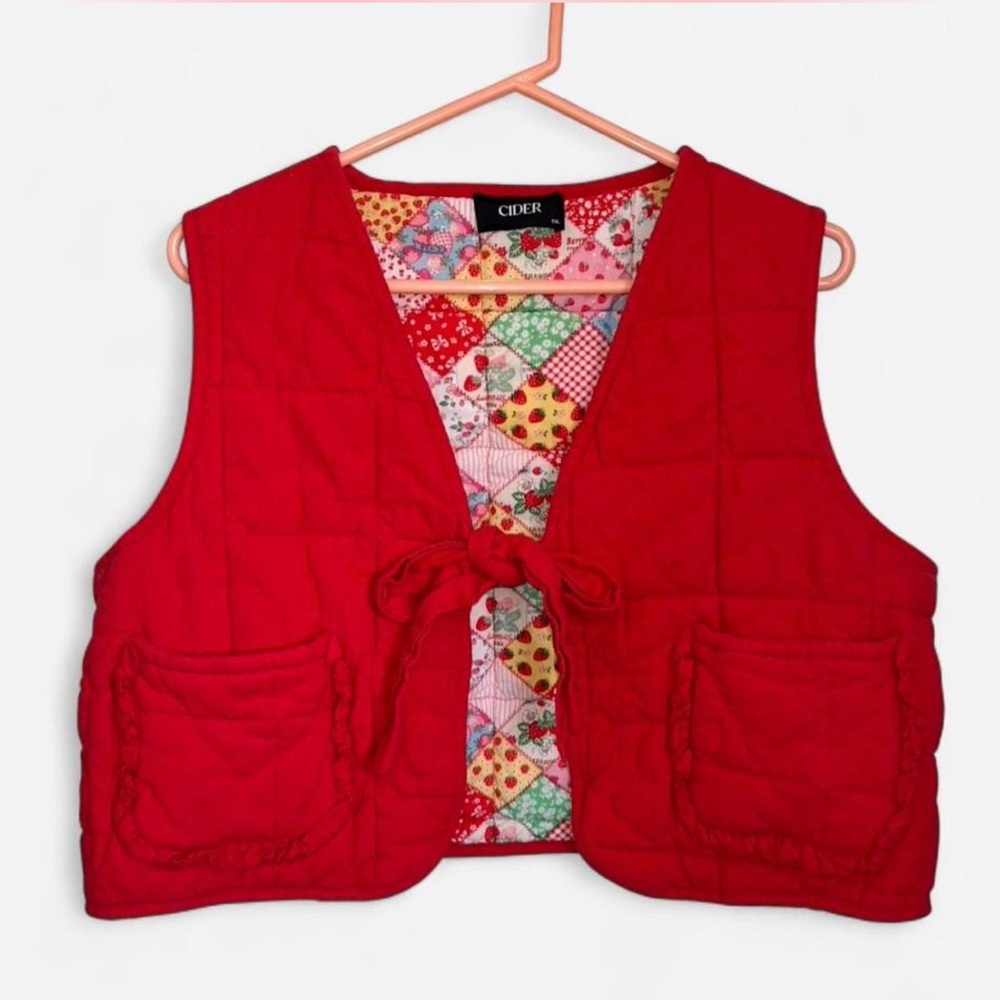 Cider Red Patchwork Vest Reversible Size 1xl - image 1